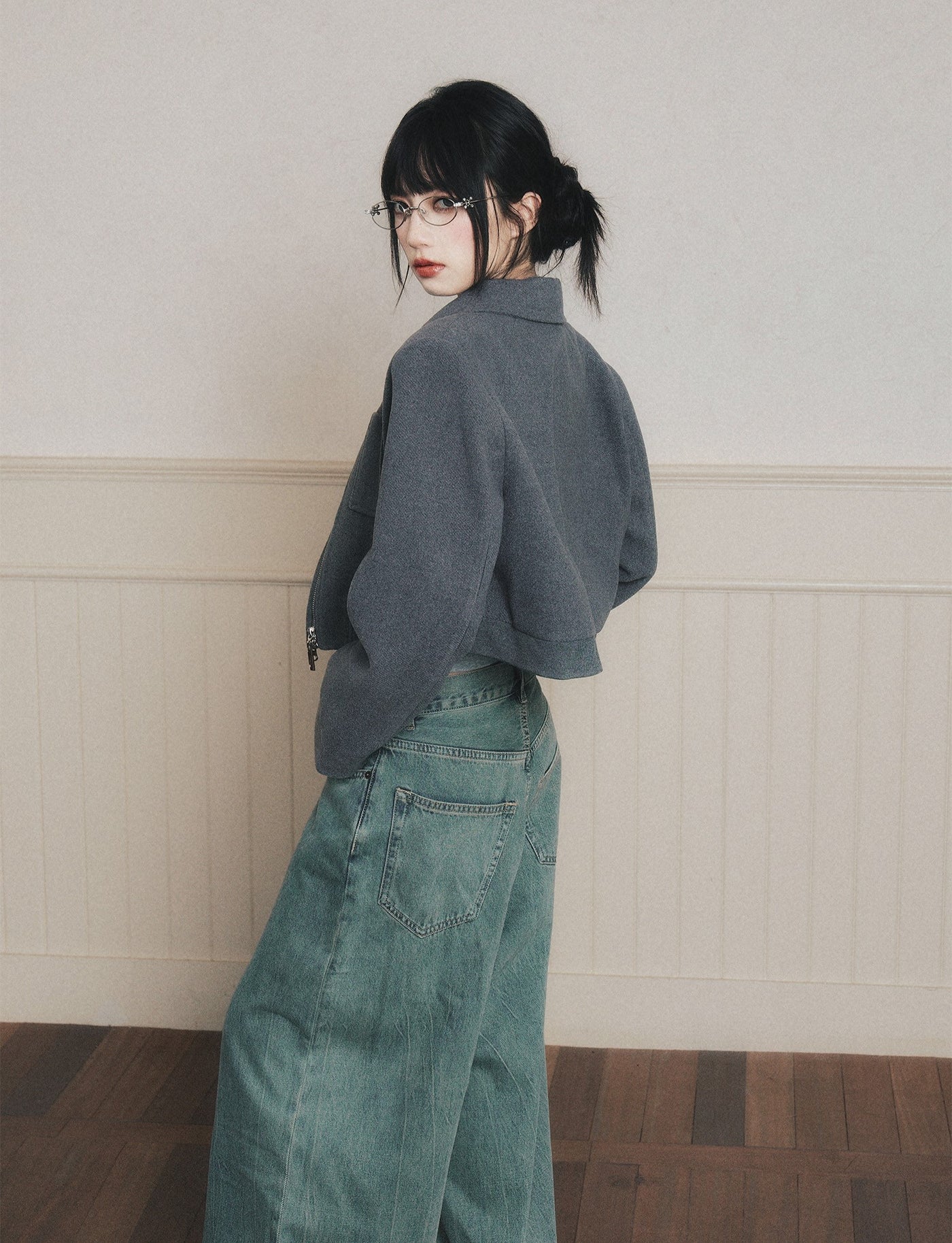 Gray Lapel Short Jacket LUL0189