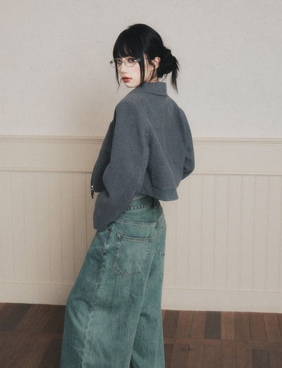 Gray Lapel Short Jacket LUL0189