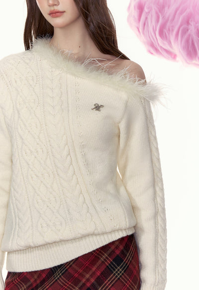 Snow Mist Dream Off-shoulder Fur Collar Sweater AYF0059