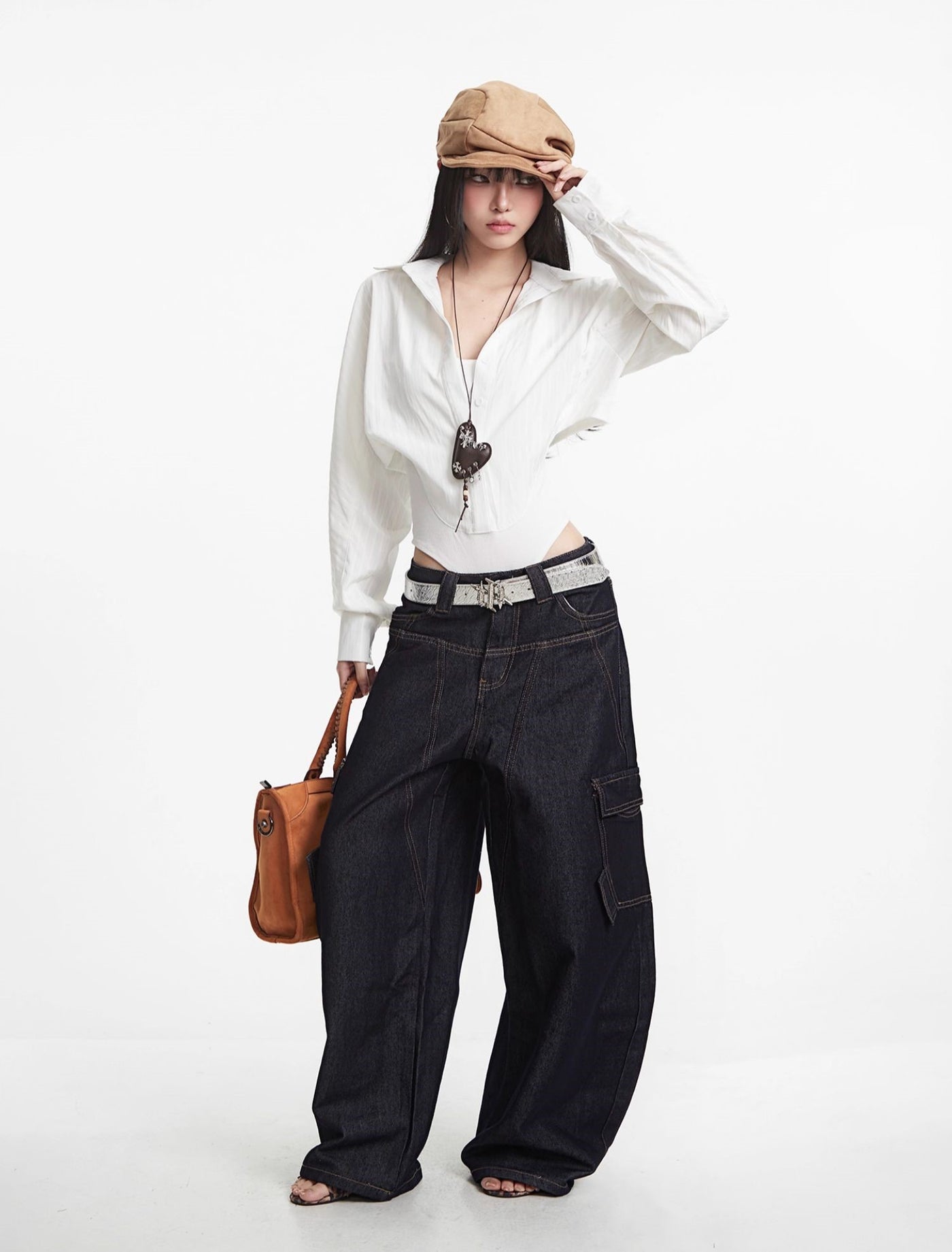 White Fake Two-piece Shirt Jumpsuit UNC0293
