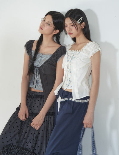 Fake Two-piece Floral Lace Top SOO0019