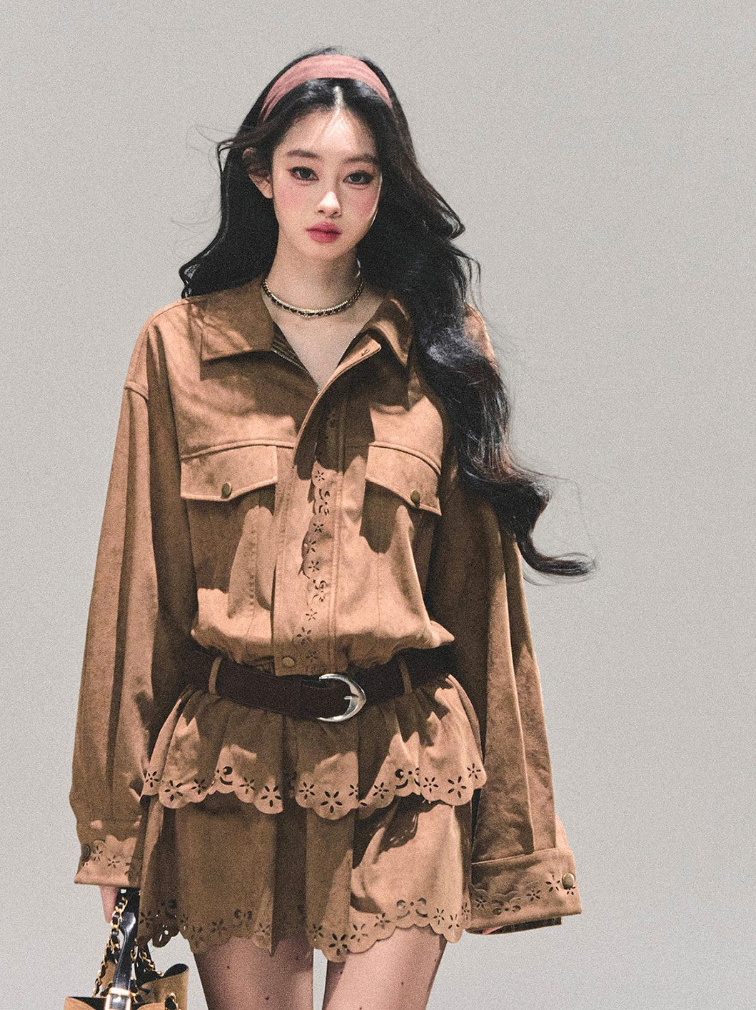 Faux Two-Piece Suede Shirt Dress DIA0680