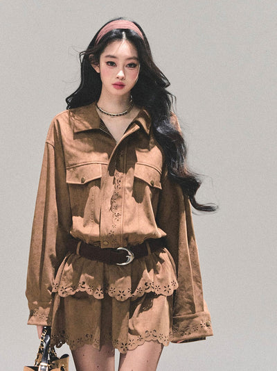 Faux Two-Piece Suede Shirt Dress DIA0680