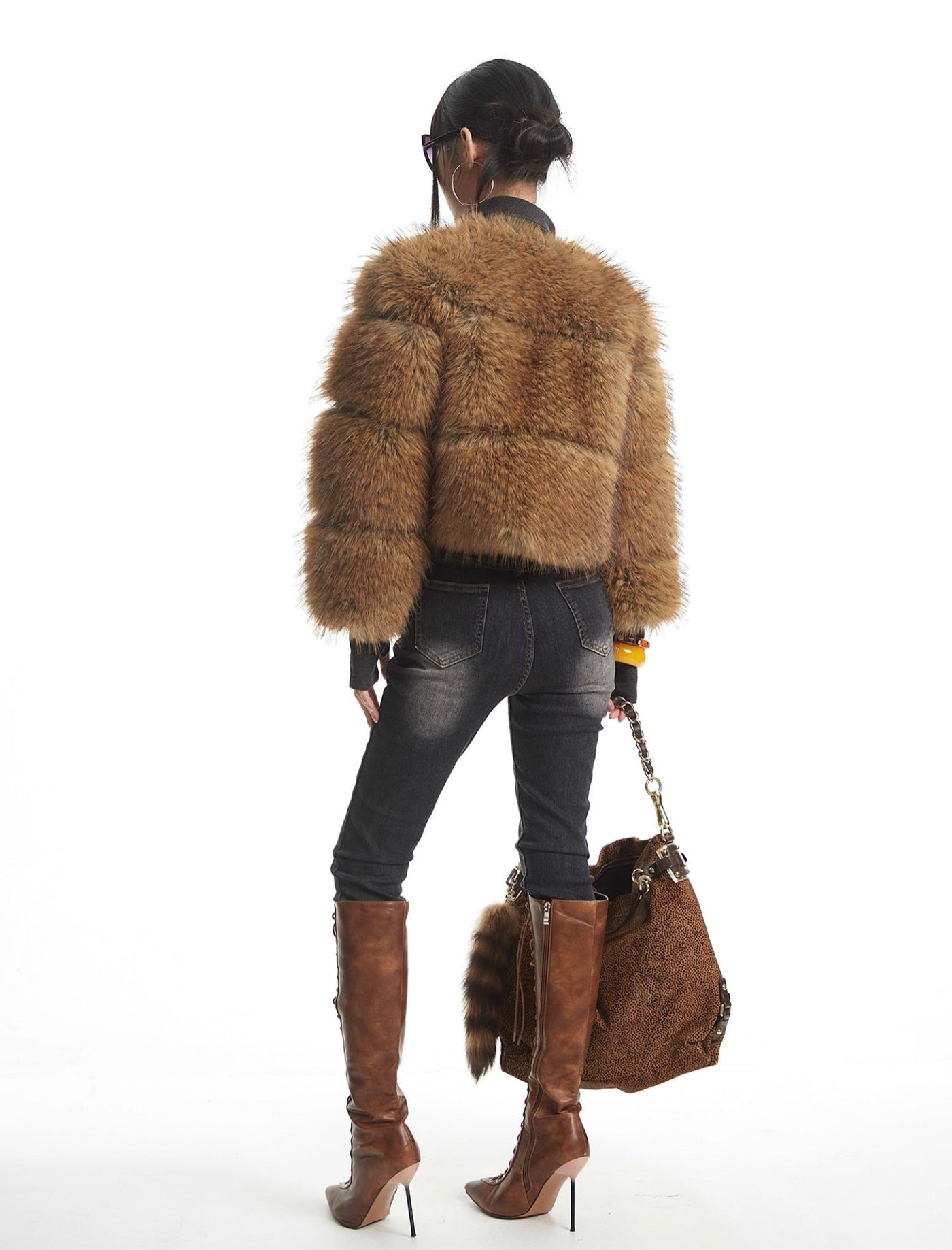 Brown Short Faux Fur Fluffy Coat UNC0332