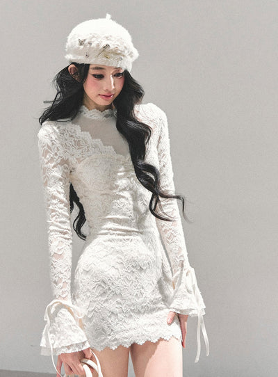 French-style Long-sleeved Lace Mesh Dress DIA0662