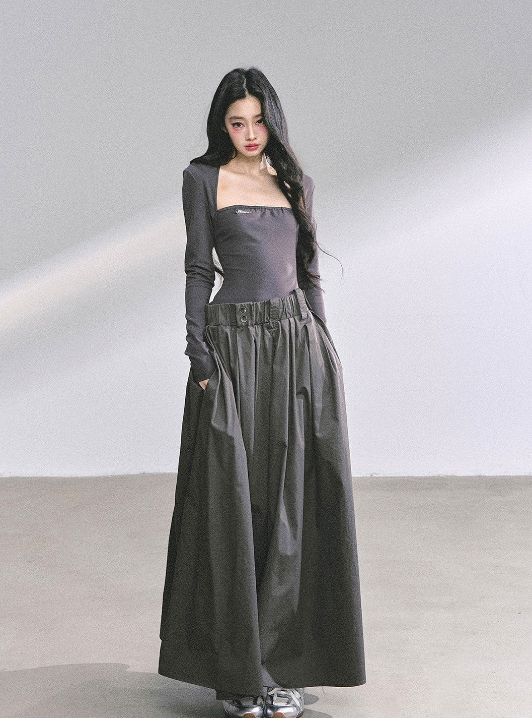 Slim Pleated Long Dress DIA0558