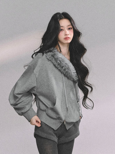 Fur Collar Sweatshirt/Shorts DIA0624