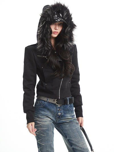 Fur Collar Hooded Sweatshirt Jacket UNC0324