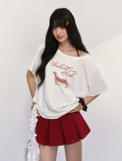 Dog Print Loose T-shirt WEE0018