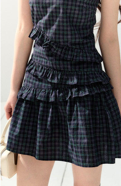 Sleeveless Plaid Navy Dress SHI0147