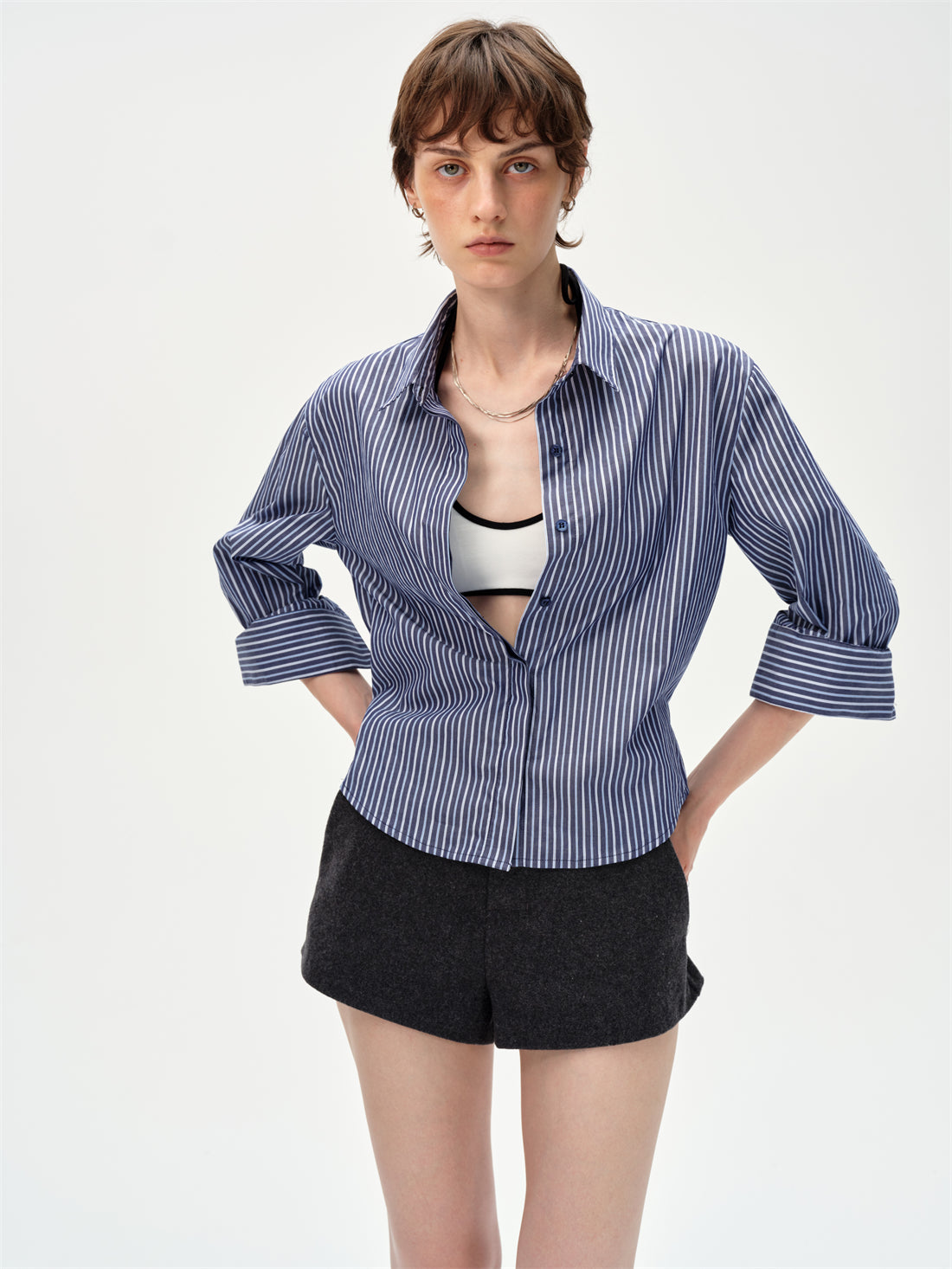 Dropped Shoulders Striped Shirt CUR0249