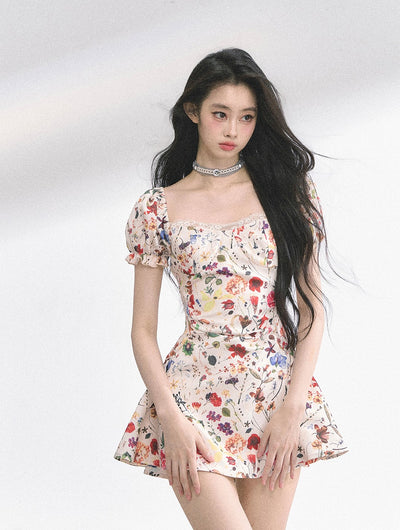 Lace Floral Slim Short Dress DIA0513