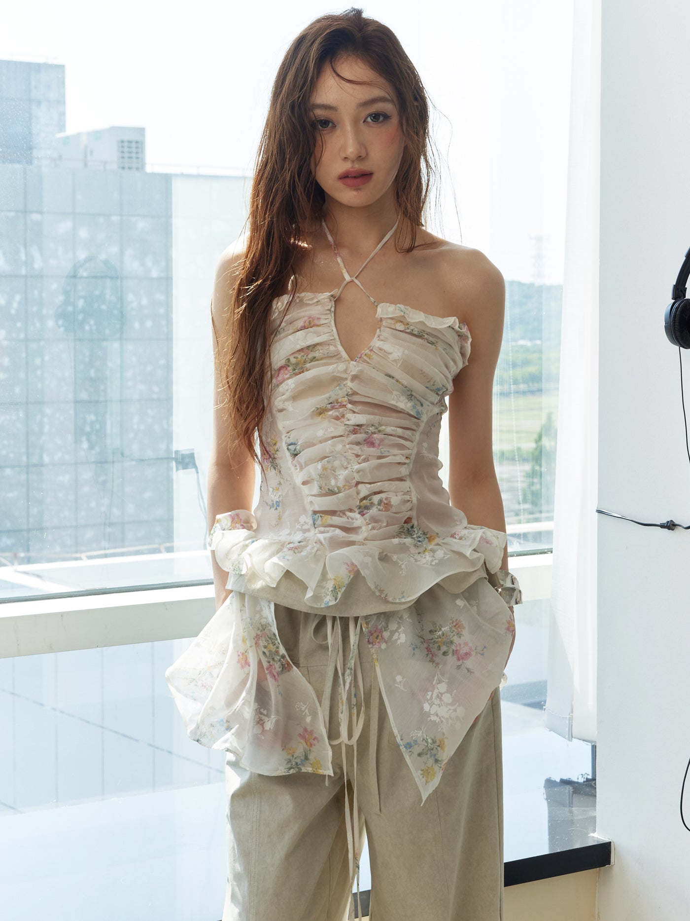 Floral Apron Wide-leg Pants JNY0246