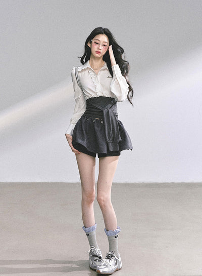 Ruffled Waist Slimming Shirt DIA0569