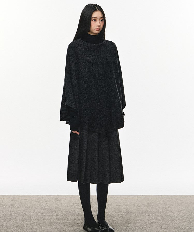 Gray High-waisted Pleated Midi Skirt ANA0114