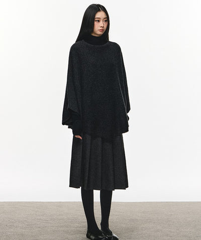 Gray High-waisted Pleated Midi Skirt ANA0114