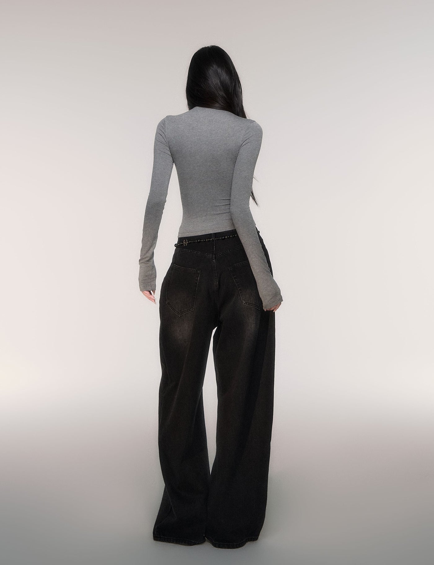 Black High-waisted Wide-leg Casual Jeans LUL0206