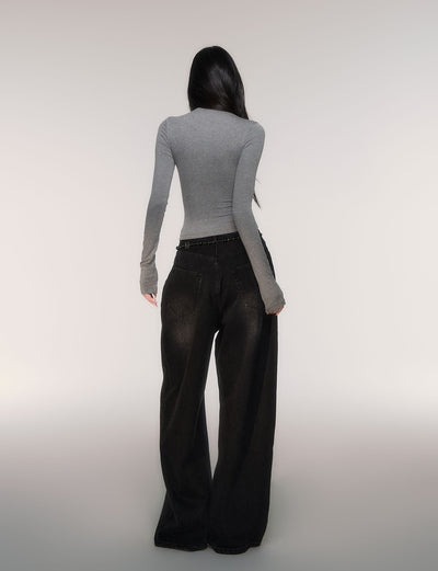 Black High-waisted Wide-leg Casual Jeans LUL0206