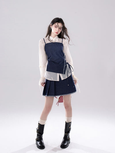 Blue Ripped Suspender Top+Skirt COT0262