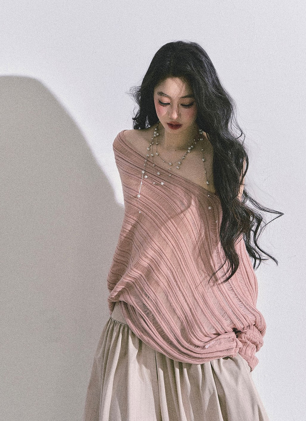Oblique Shoulder Loose Sweater DIA0597