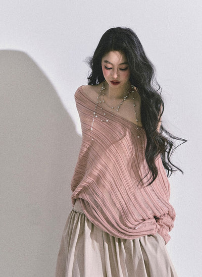 Oblique Shoulder Loose Sweater DIA0597