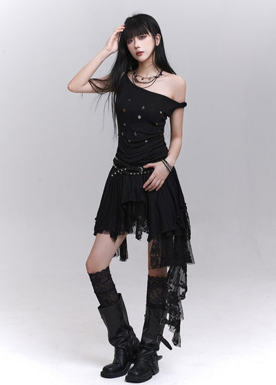 Black Irregular Lace Skirt LAD0201