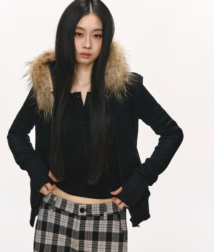 Fur Collar Hooded Sweatshirt Jacket ANA0102