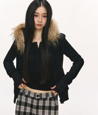 Fur Collar Hooded Sweatshirt Jacket ANA0102
