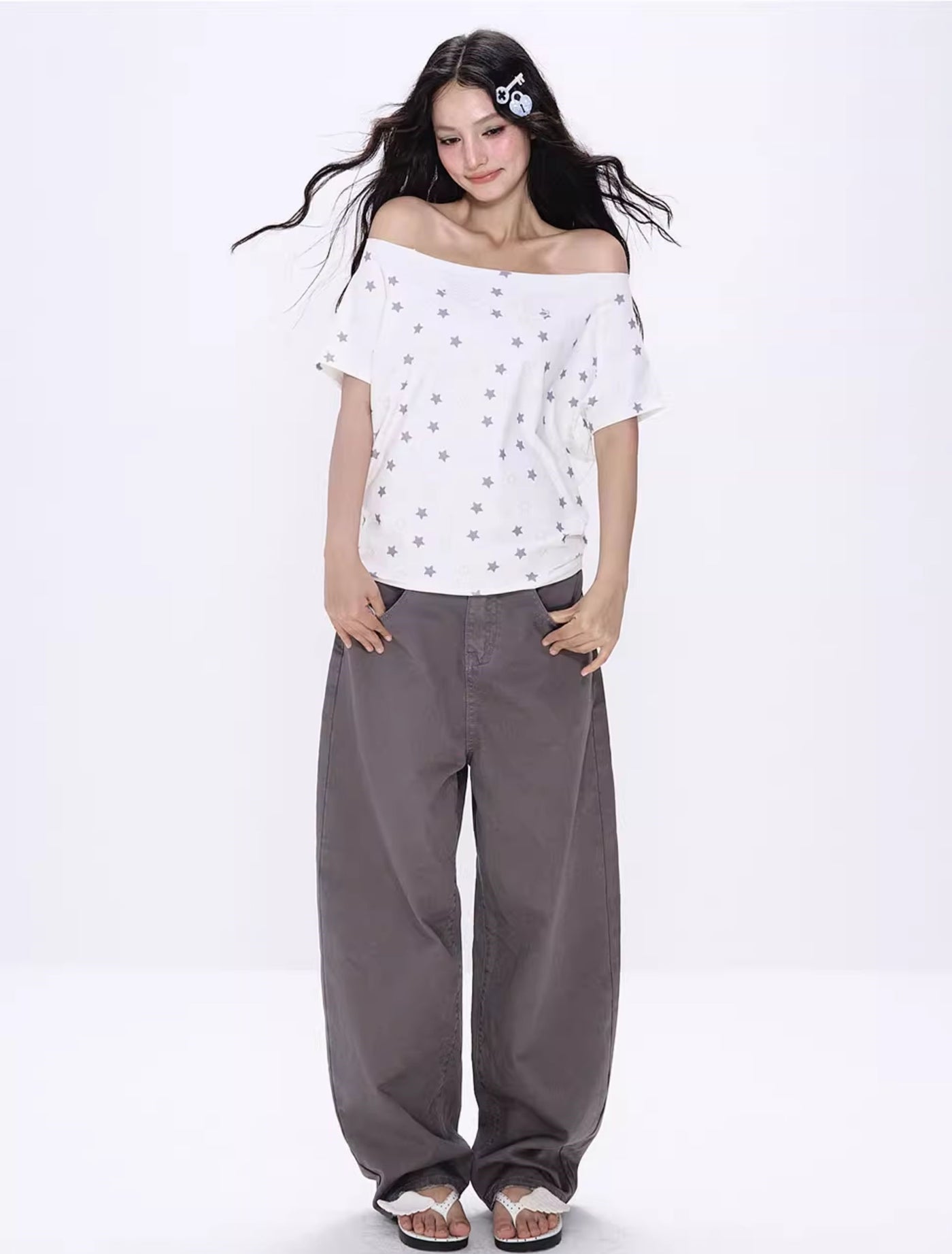 Star Full Print One Shoulder T-shirt NEC0218