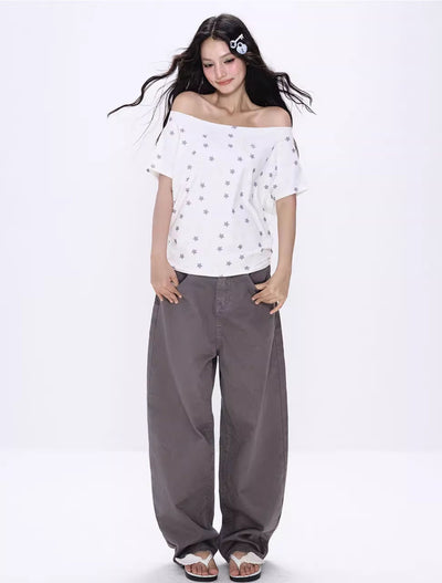 Star Full Print One Shoulder T-shirt NEC0218