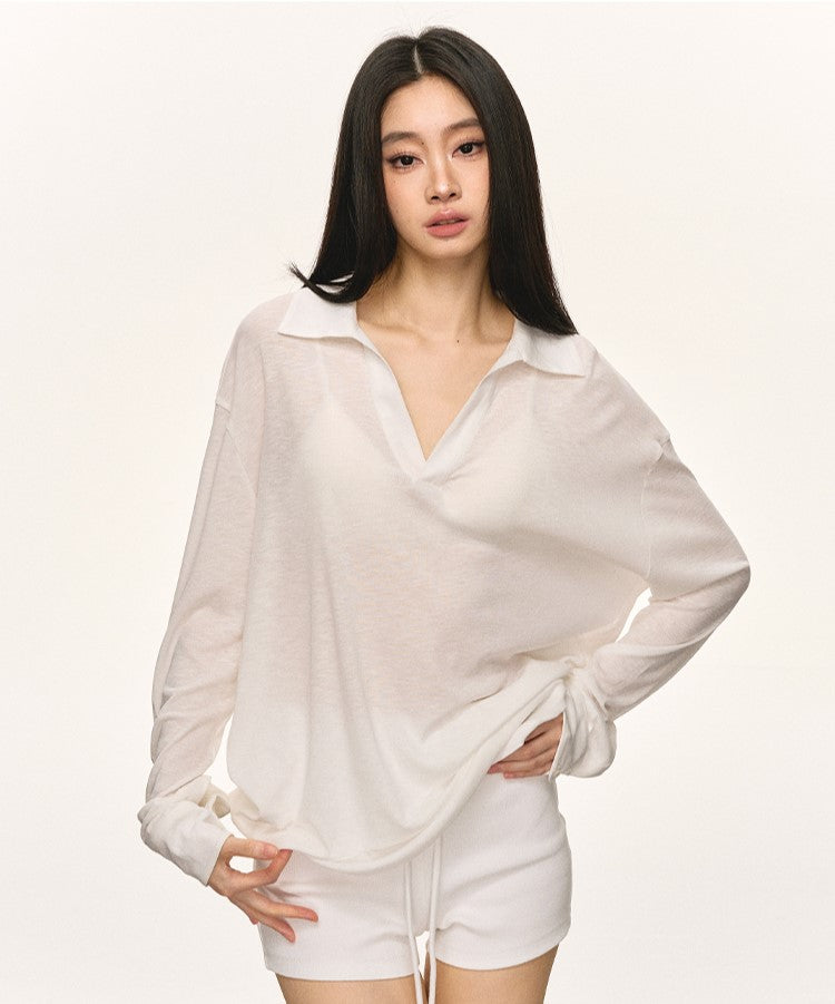 Lapel Loose V-neck Sunscreen Shirt ANA0057