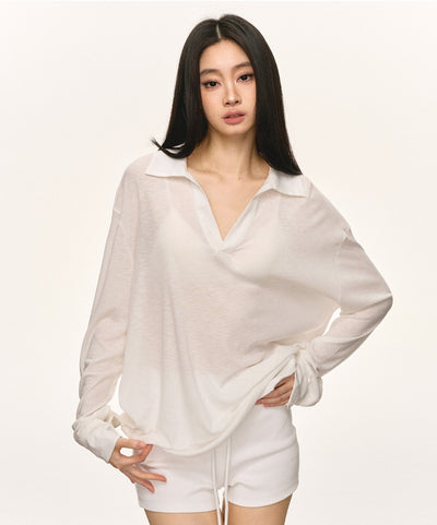 Lapel Loose V-neck Sunscreen Shirt ANA0057
