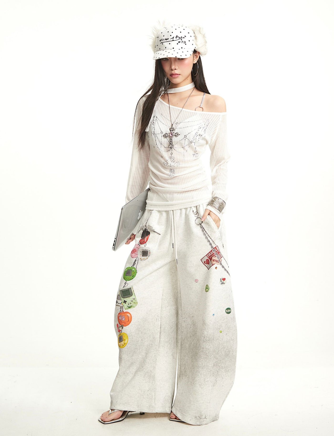White Cross Design One Shoulder T-shirt UNC0285