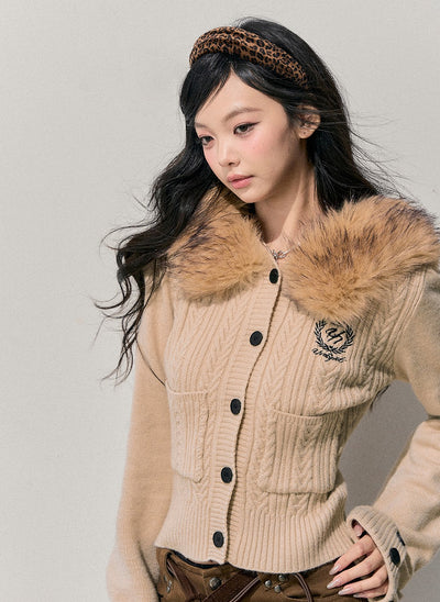 Detachable Fur Collar Knitted Cardigan DIA0766