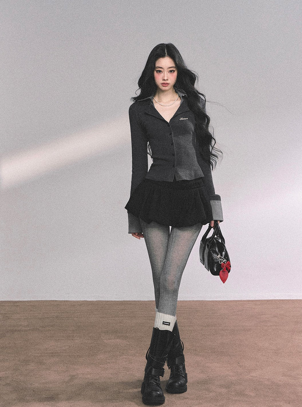 Fake Two-Piece Plaid Long-Sleeved Sweater DIA0634