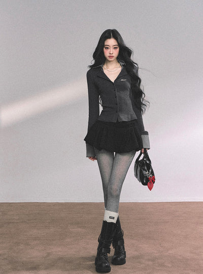 Fake Two-Piece Plaid Long-Sleeved Sweater DIA0634