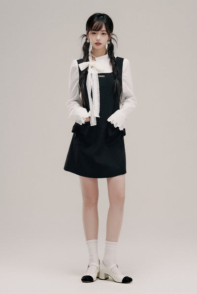 Solid Color Design Black Slimming Suspender Dress YOO0003