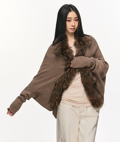 Fur Collar Patchwork Knitted Cardigan ANA0109