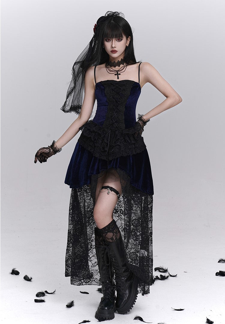 Gothic Style Blue Lace Strap Dress/Black Cardigan LAD0238