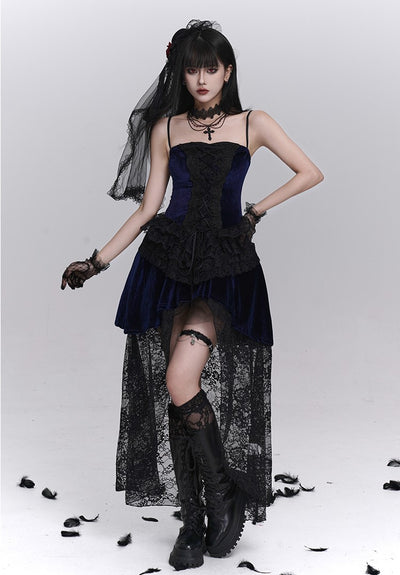 Gothic Style Blue Lace Strap Dress/Black Cardigan LAD0238