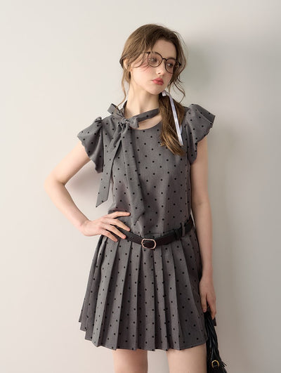 Grey Polka Dot Bow Design Dress QDQ0061