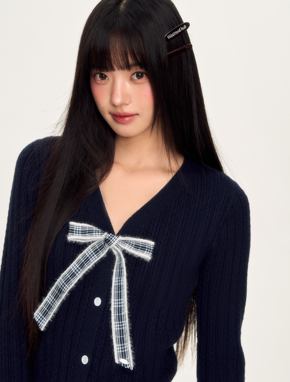 Navy Plaid Bow Top/Knitted Skirt WEE0034
