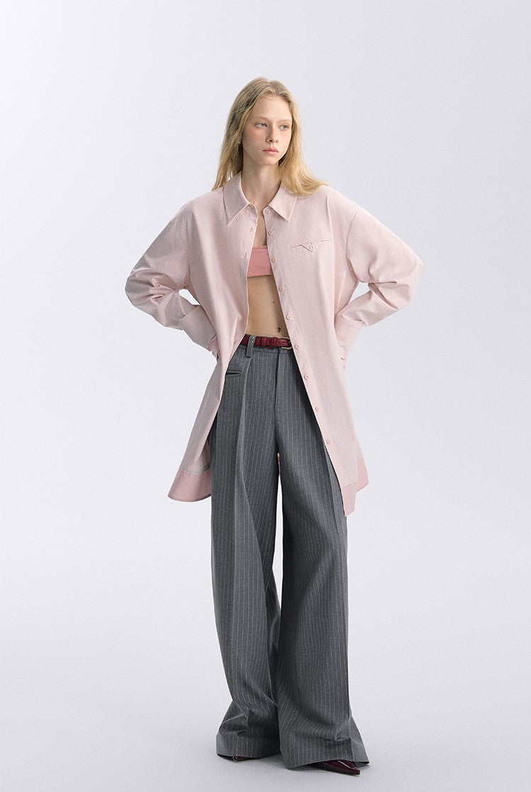 Pink Long-sleeved Waist Long Shirt BYW0034