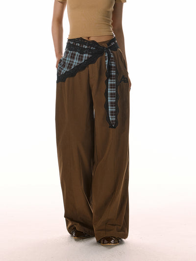 Detachable Lace Plaid Belt Drape Loose Pants ACM0081