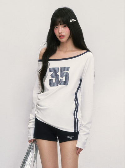 Digital Design Off-shoulder T-shirt WEE0039