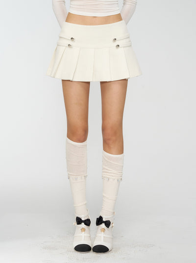 White Pleated Preppy Style Midi Skirt 4MU0167