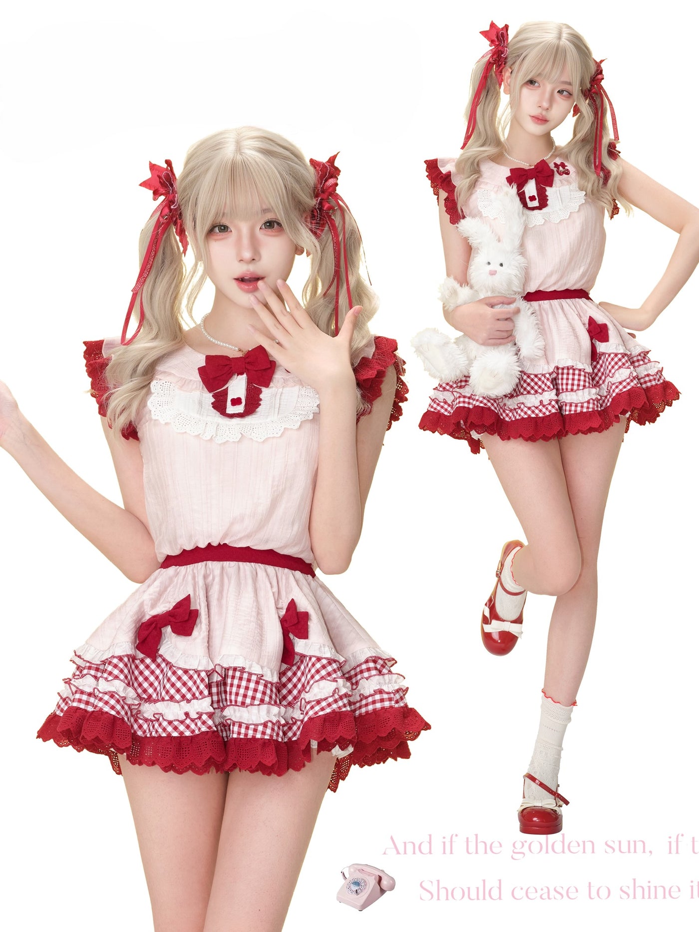 Strawberry Pink Check Dress/White Bubble Shorts SER0181