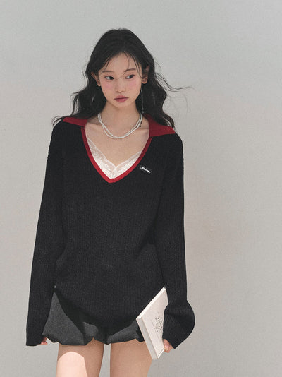 Large V-neck Casual Sweater DIA0726