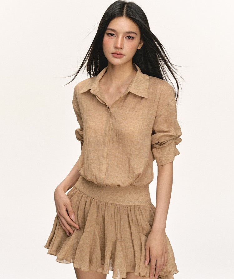 High Waist Pleated Shirt Dress ANA0065