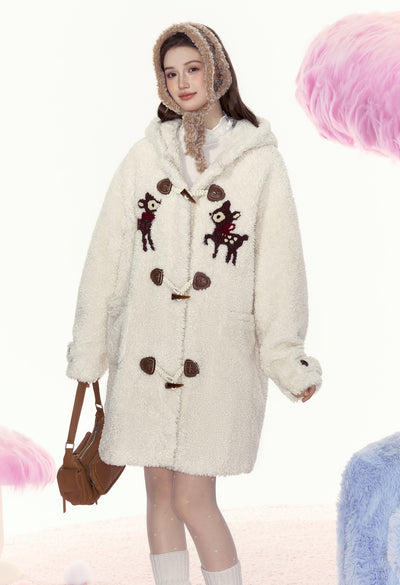 Winter Retro Lazy Style Hooded Mid-length Plush Coat AYF0055